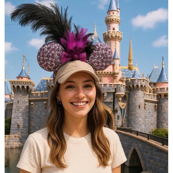 Disney Mickey Mouse Minnie Ears Bow Sequins Feather Pink Headband - Picture 1 of 3